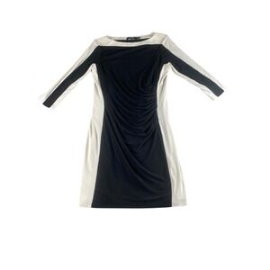 Lauren Ralph Lauren Black Cream Colorblock Sheath Dress Ruched Size 16